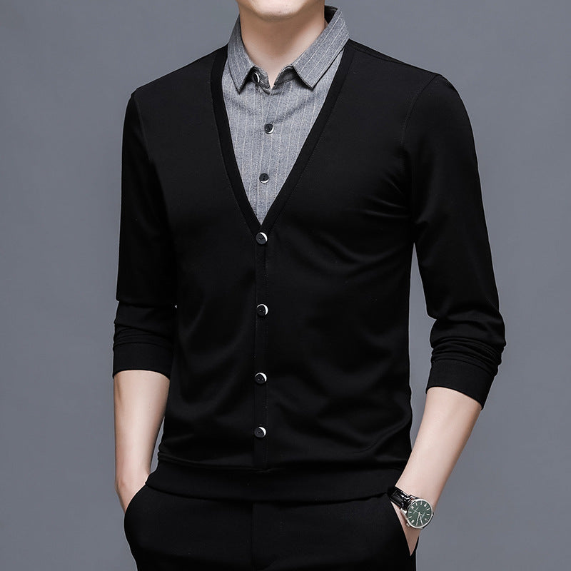 Trendy V sweater for men with integrated shirt collar Lune London