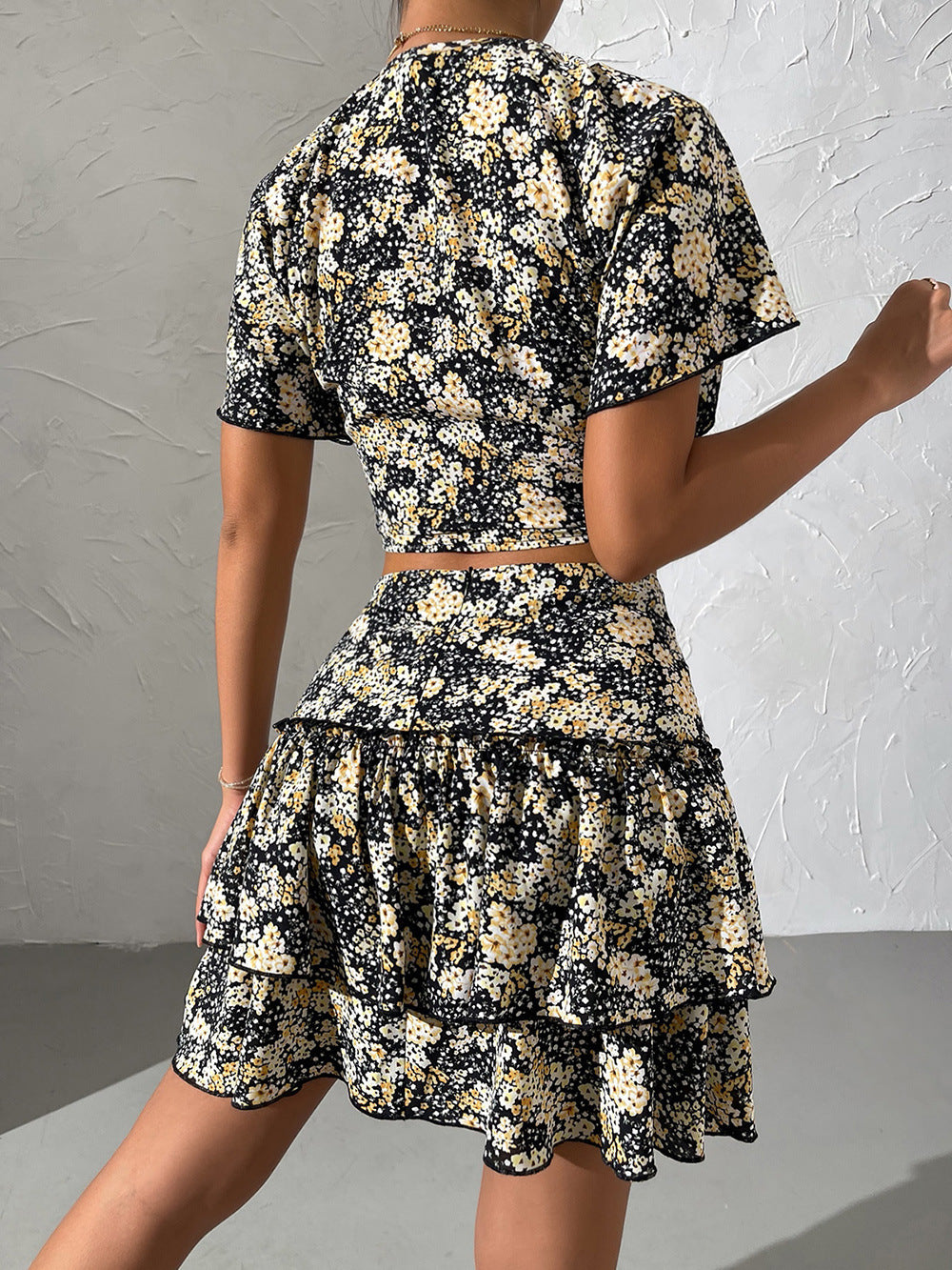 Lune London Women's Floral Mini Dress with Ruffles and Ruching