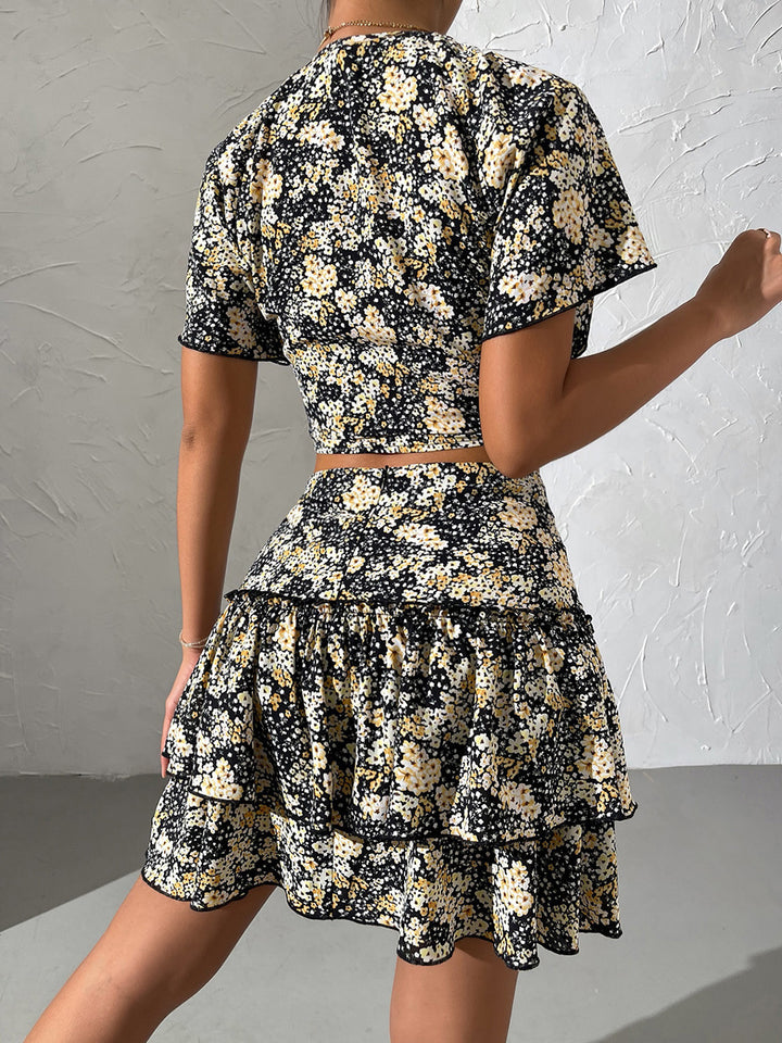 Lune London Women's Floral Mini Dress with Ruffles and Ruching