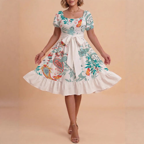 Women's elegant maxi dress with floral design and waist belt Lune London