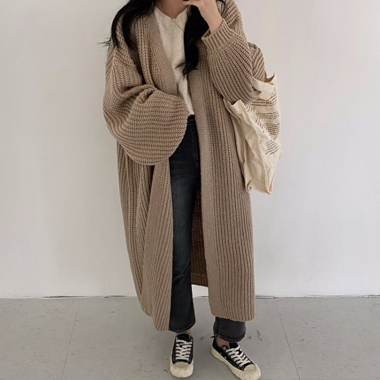 Knit coat for women with a relaxed fit and a deep V neck Lune London