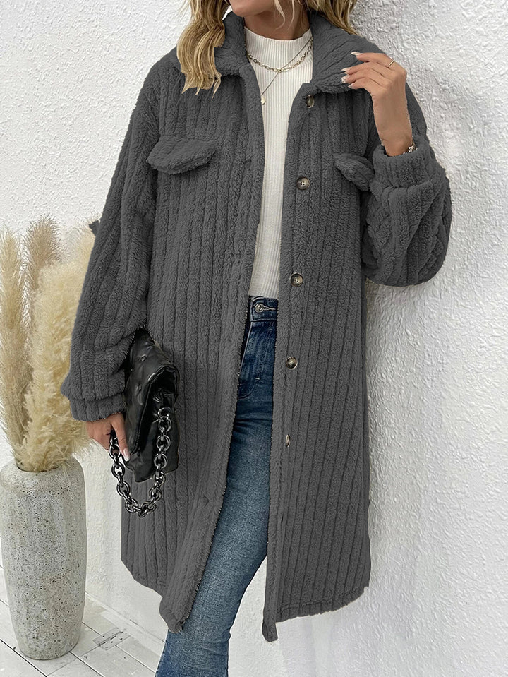 Ladies Comfortable Long Waffle Coat with Pockets and Button Closure Lune London
