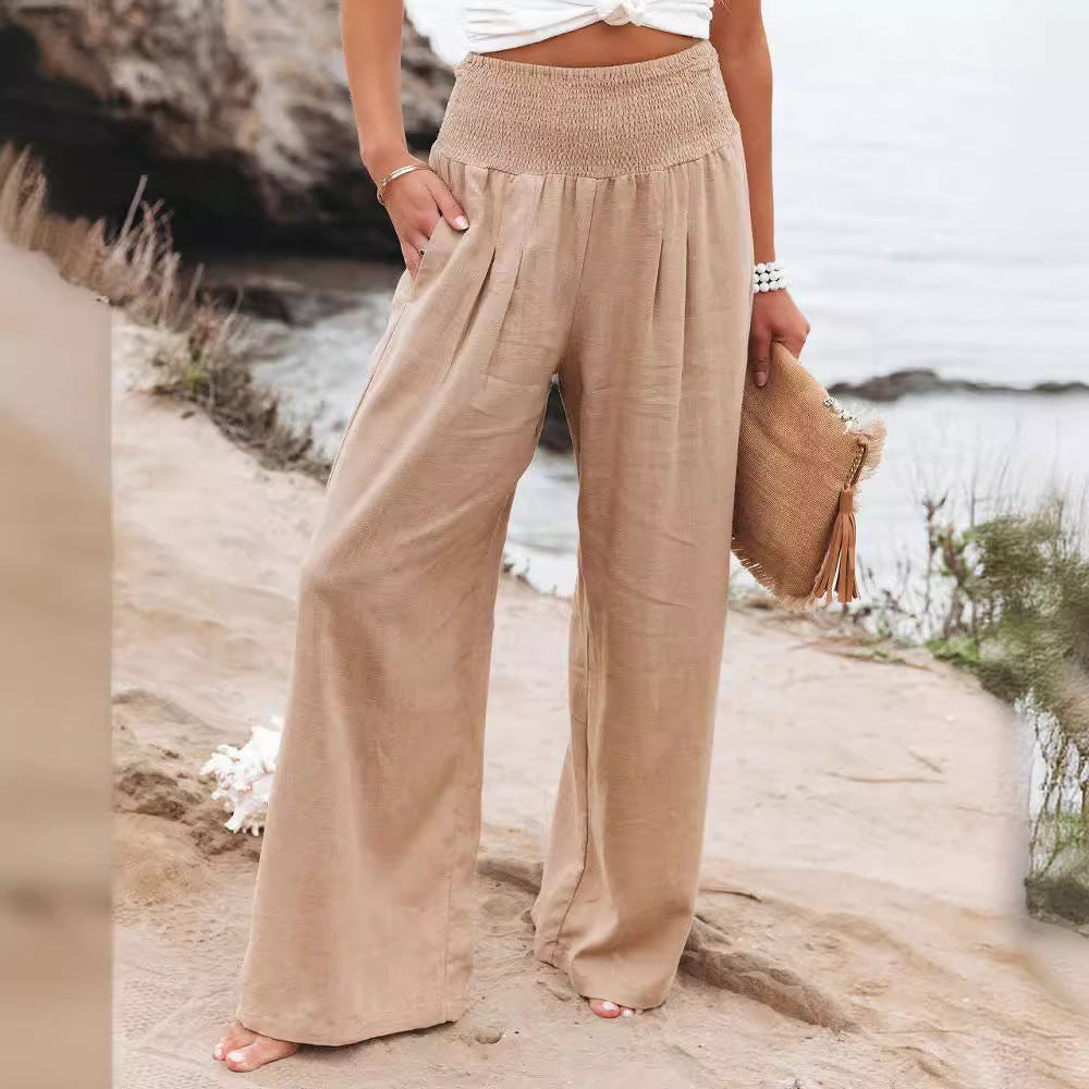 Light linen pants for women with elastic waist and wide fit Lune London