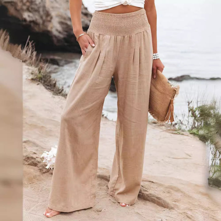 Light linen pants for women with elastic waist and wide fit Lune London