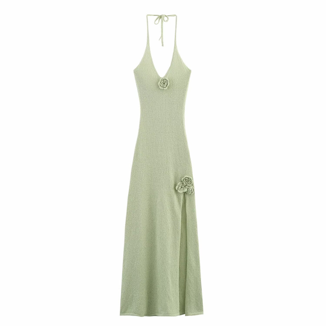 Maxi dress for women with floral accent and V-neck bottom Lune London
