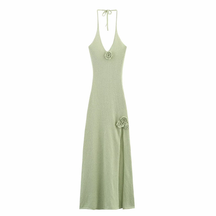 Maxi dress for women with floral accent and V-neck bottom Lune London