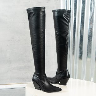 Over-the-knee high heel boots for women with a chic strap design Lune London
