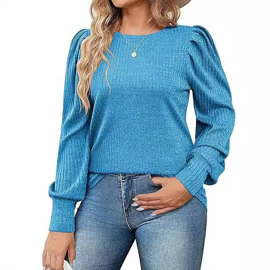 Ladies Elegant ribbed knit top with puff sleeves Lune London
