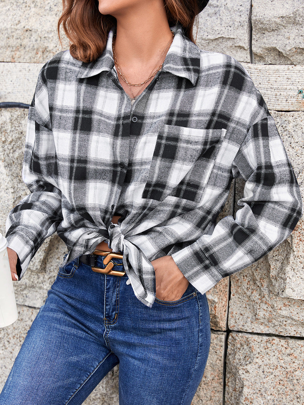 Oversized checkered shirt for women with modern details Lune London