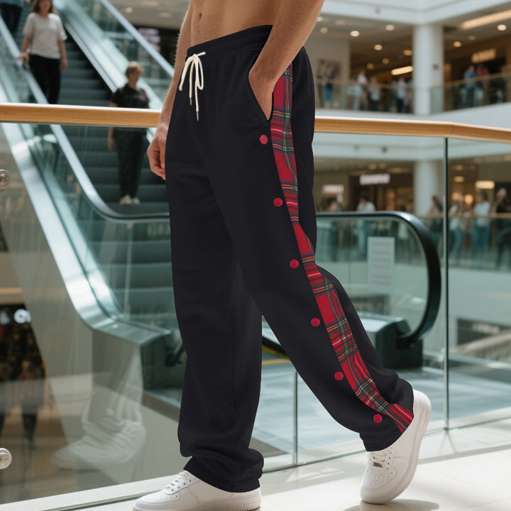 Men's sporty jogger pants with plaid pattern and snap button detail Lune London