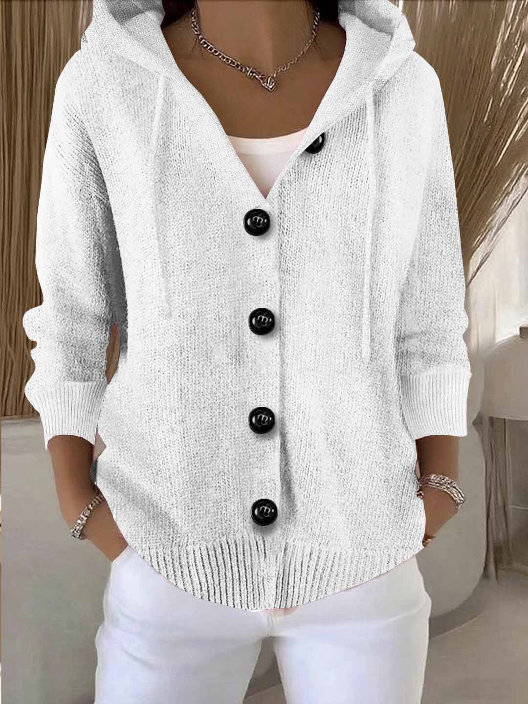 Casual hoodie knitted jacket for women with large buttons Lune London