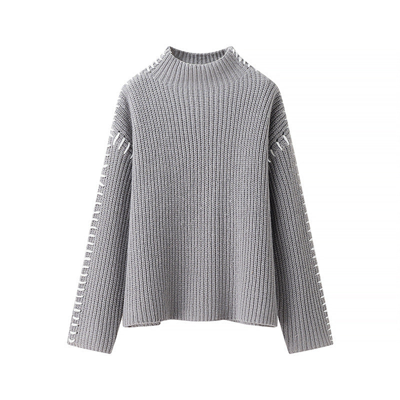 Chunky knit sweater for women with high collar and decorative details Lune London
