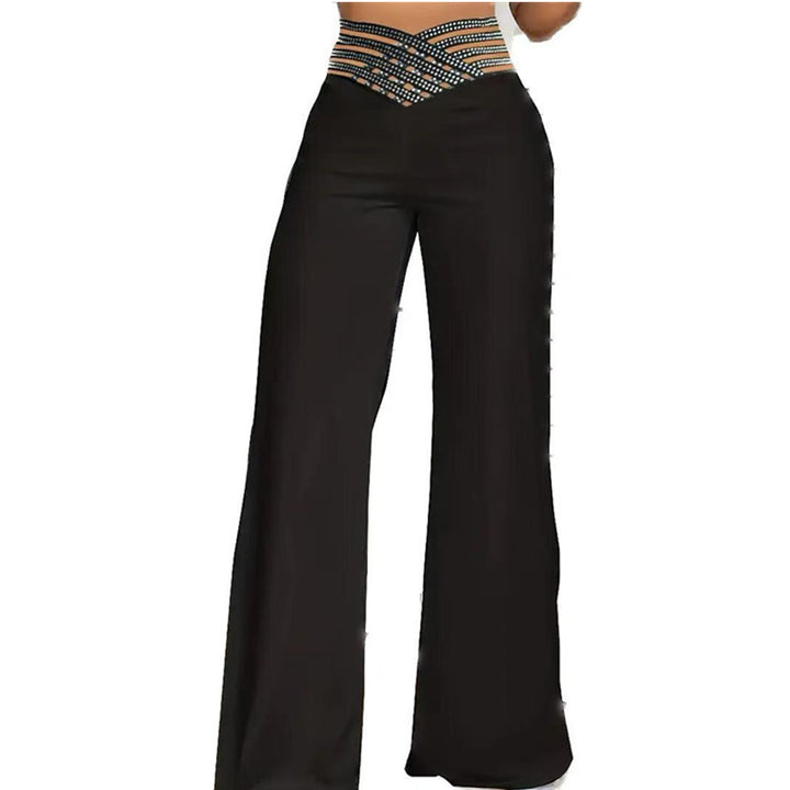 Elegant ladies high-waisted palazzo jeans with trendy woven pattern Lune London