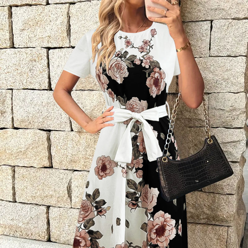 Sheath dress for women with floral patterns and adjustable belt Lune London