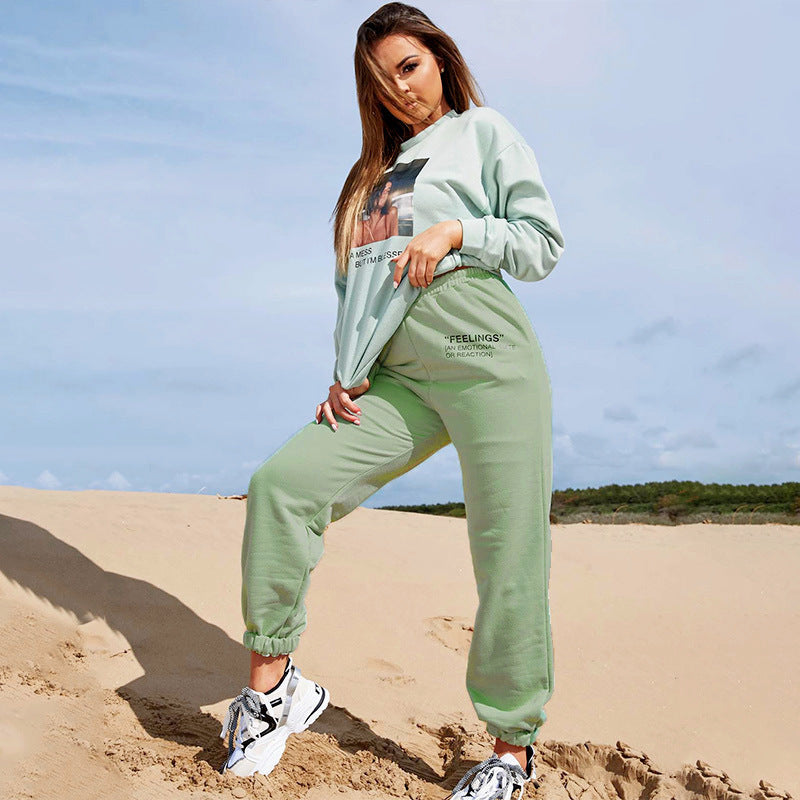 Ladies High Waist Graphic Jogging Pants Lune London