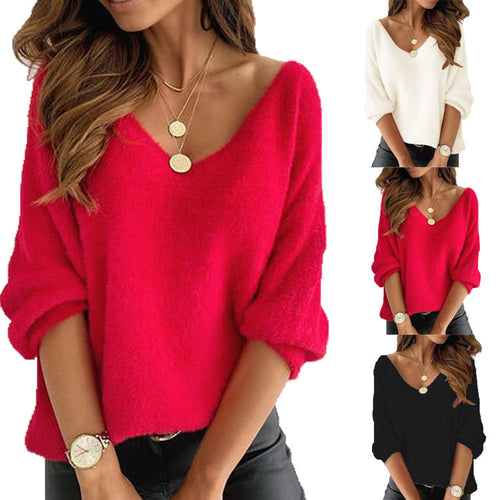 Ladies Elegant V-neck Sweater in Soft Knit Lune London
