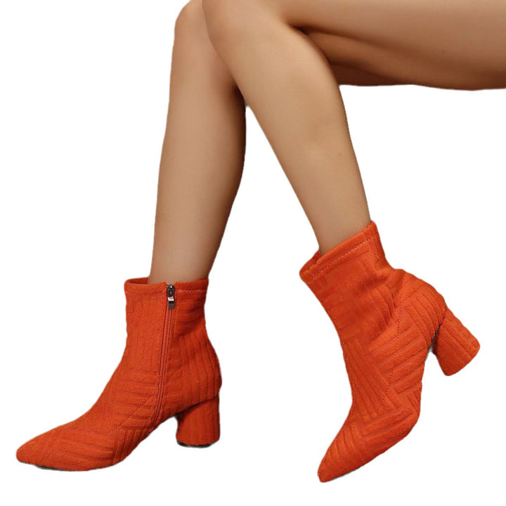 Women's ankle boots with a contemporary knit design and a comfortable block heel Lune London