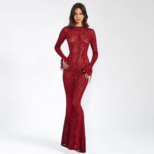 Lune London fitted maxi dress for women with animal print and wide sleeves