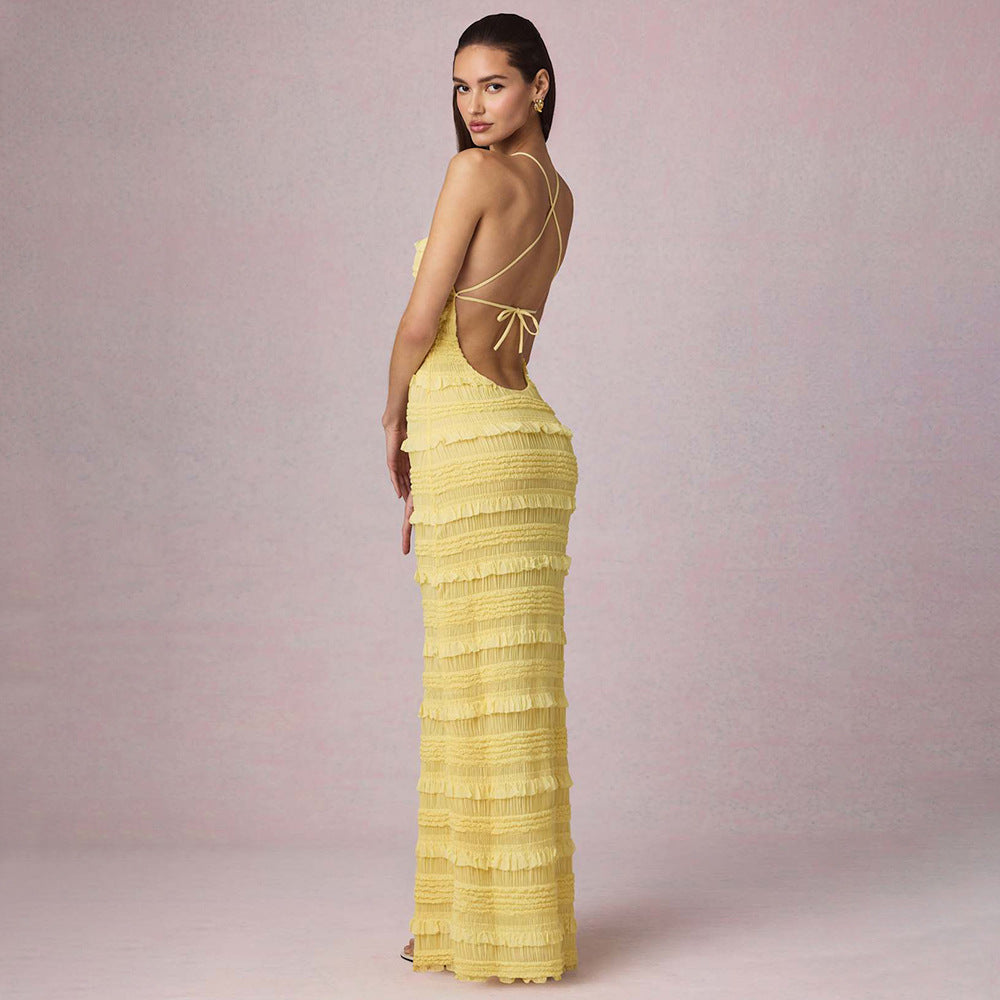 Maxi dress for women with ruffle details and elegant cut Lune London