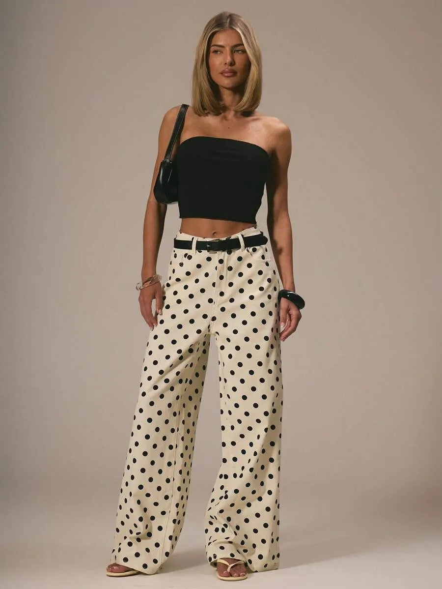 Ladies wide Polka-Dot Palazzo pants with high-waist cut Lune London
