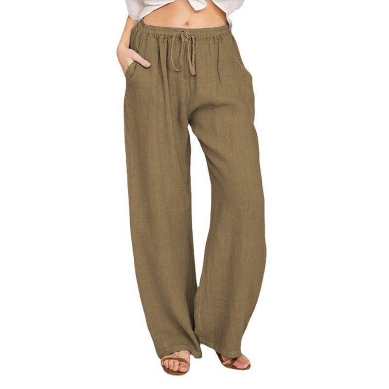 Comfortable and breathable linen pants for women with elastic waistband and side pockets Lune London