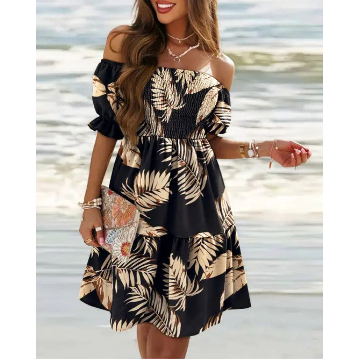 Floral ruffled dress with a neckline for women Lune London