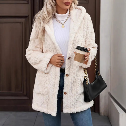 Ladies comfortable and soft plush jacket with hood and pockets Lune London