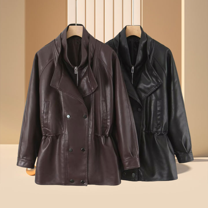Faux leather jacket for women with large lapels and practical pockets Lune London