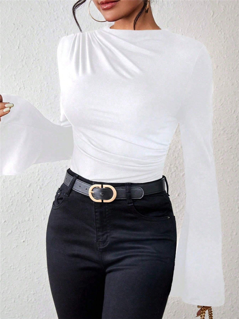 Ladies long sleeve T-shirt with a flowing cut and elegant trumpet sleeves Lune London
