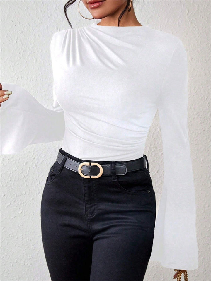 Ladies long sleeve T-shirt with a flowing cut and elegant trumpet sleeves Lune London