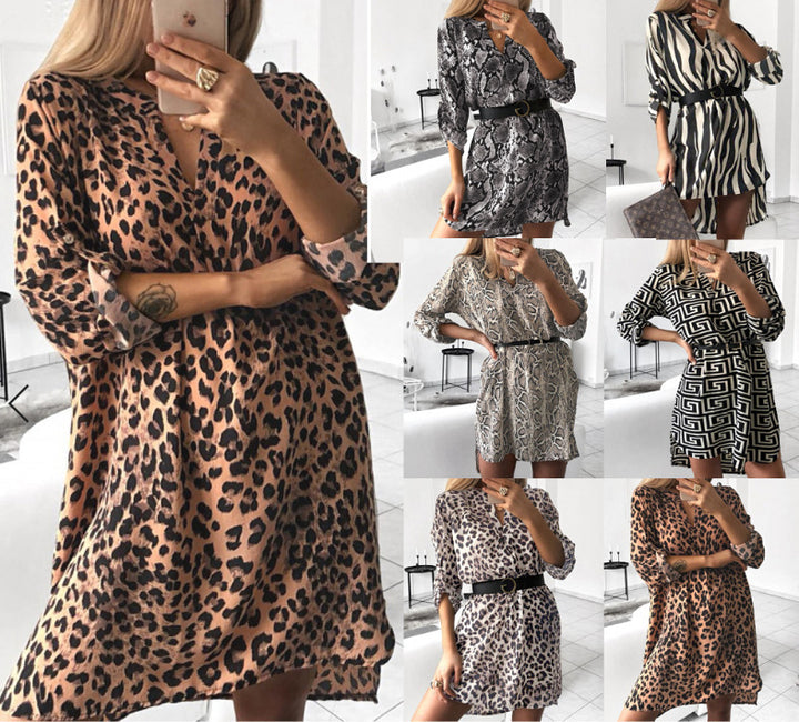 Shirt dress for women with geometric pattern and waist belt Lune London