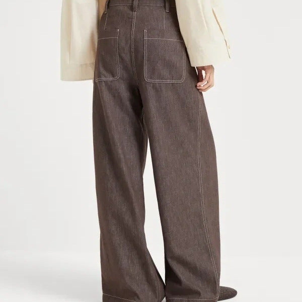 Women Loose Cotton Pants with High Waist and Practical Pockets Lune London