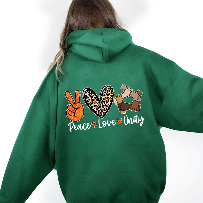Women's hoodie with high-quality Peace-Love-Unity design Lune London