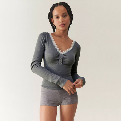 Chemise à manches longues pour femme avec dentelle et patte de boutonnage Chic & Stil