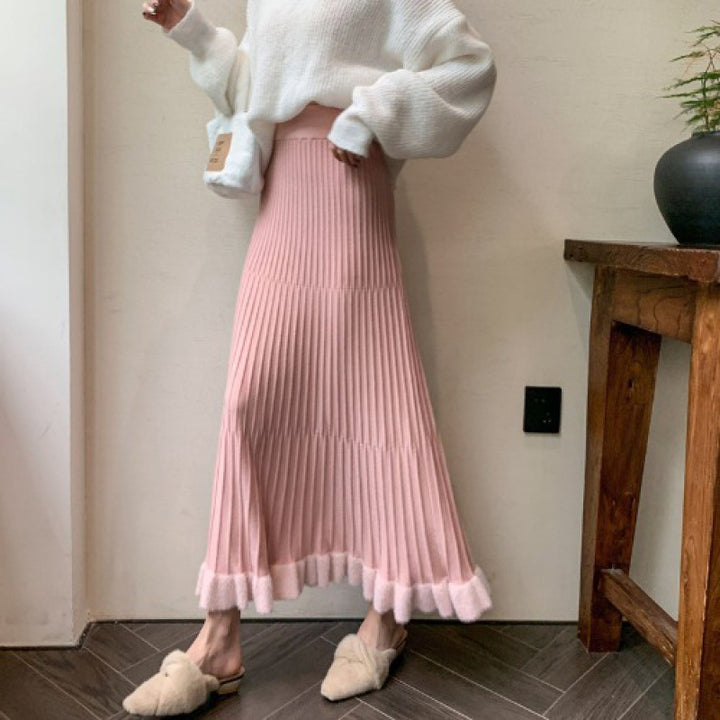 Jupe midi plissée pour femmes avec ourlet volumineux et ceinture élastique Chic & Stil