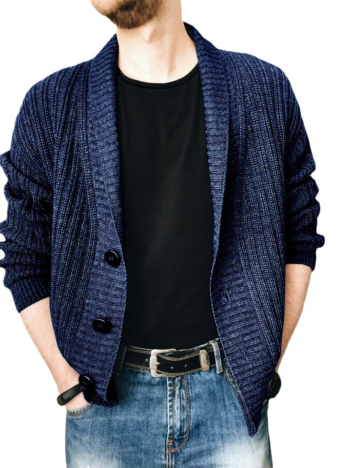 Men's knit jacket with fashionable shawl collar and practical buttons Lune London