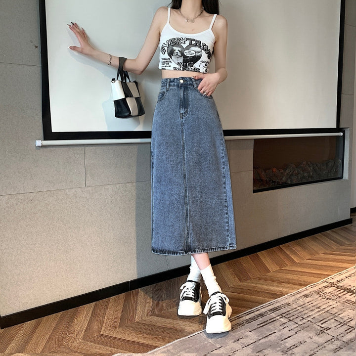 Jupe en denim midi pour femmes avec fente avant Chic & Stil