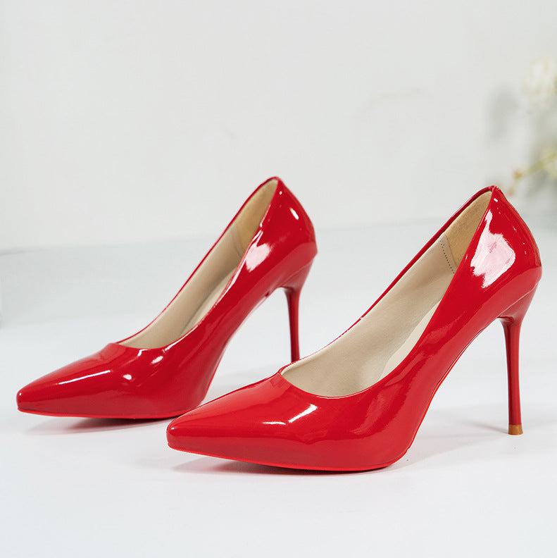 Women High-Heeled Pumps with Shiny Patent Finish and Elegant Silhouette Lune London