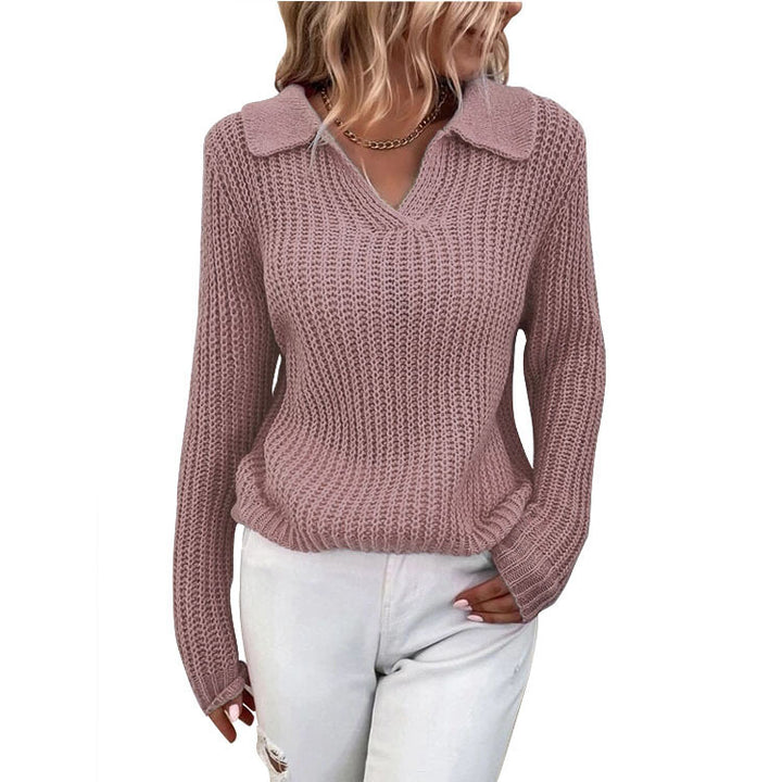 Knit pullover for women with polo collar and fine ribbed texture Lune London