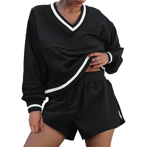 Ladies V-neck sports top with shorts Lune London