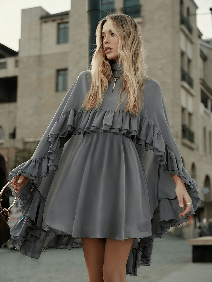 Women Elegant Ruffle Dress with High Neckline and Flowing Cut Lune London