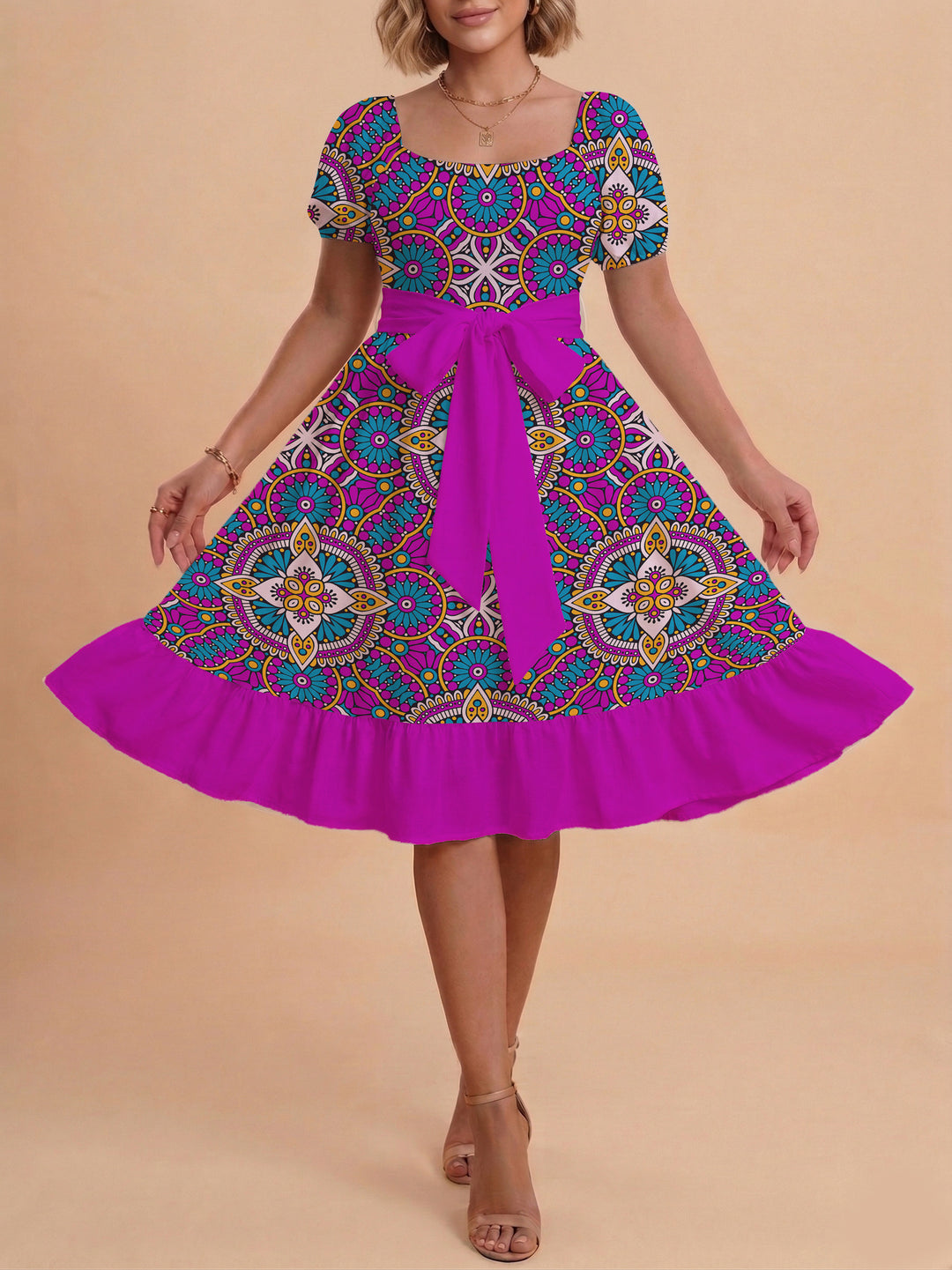 Women's elegant maxi dress with floral design and waist belt Lune London