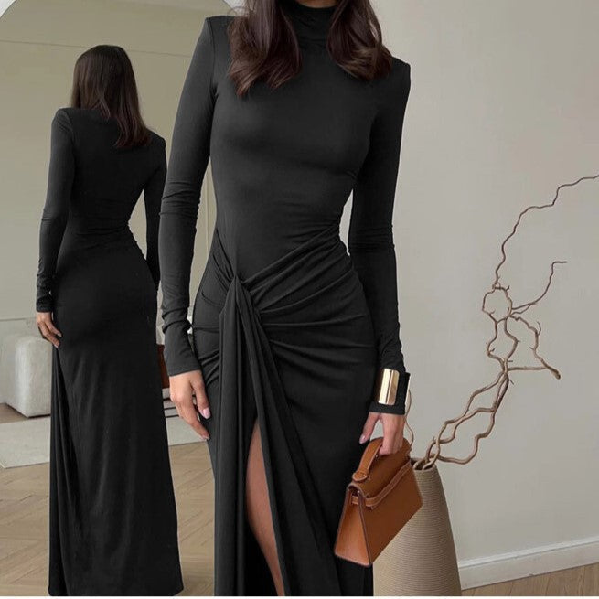 Ladies Elegant Maxi Dress with Pleats and High Slit Lune London