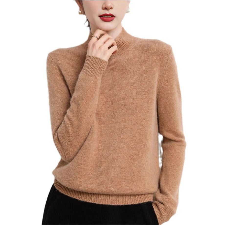 Pull en cachemire pour femmes avec col montant et manches étroites Chic & Stil