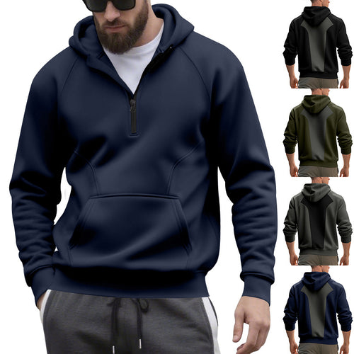 Men's sporty hoodie with short zip opening and kangaroo pocket Lune London