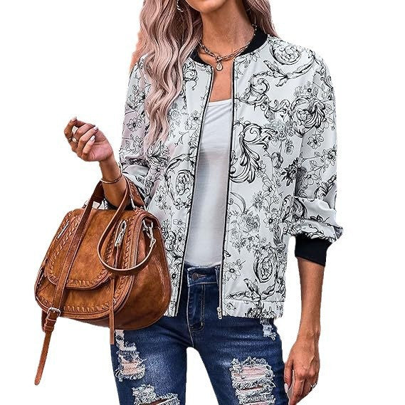 Women's bomber jacket with floral pattern and elastic edges Lune London