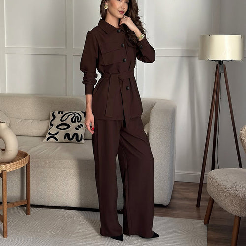 Elegant trench coat for women with tie belt and loose pants Lune London