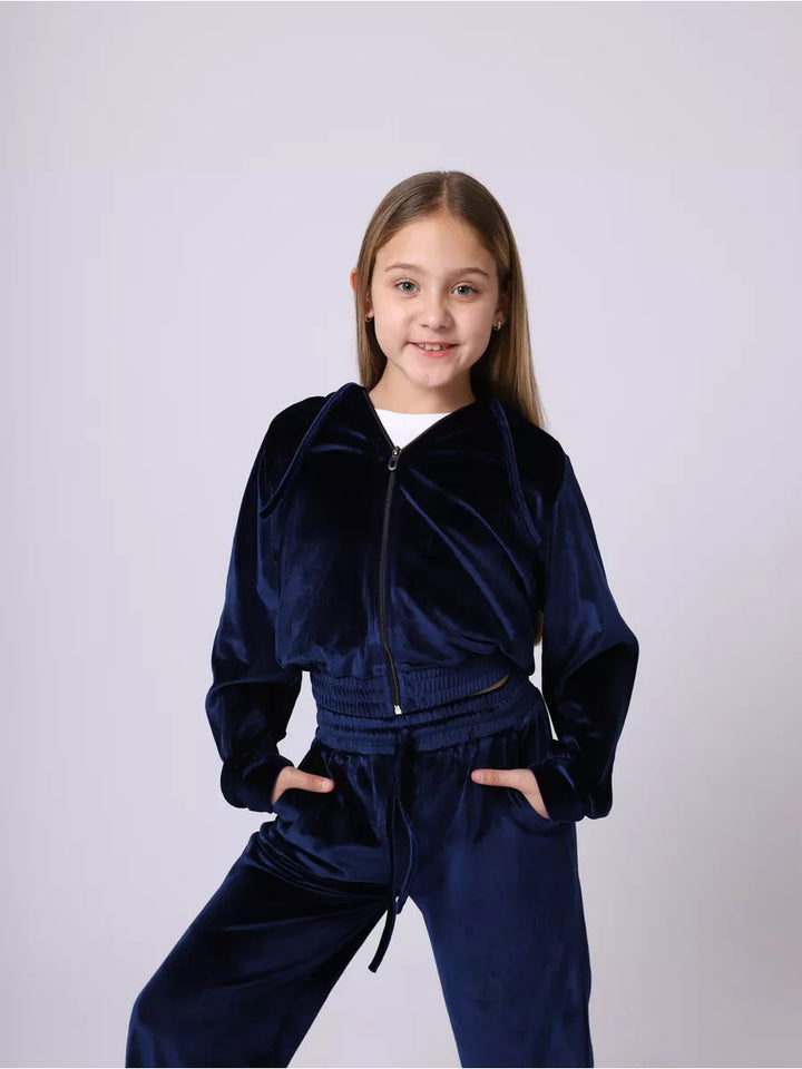 Ladies Sporty Velour Set with Hood and Elastic Waistband Lune London