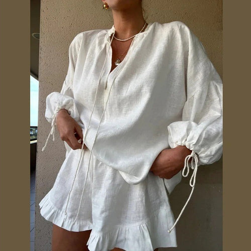 Women’s blouse set with an elegant ruffled hem and a relaxed fit Lune London