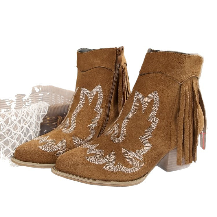 Stylish ankle boots for women with fringed detail and stylish patterned print Lune London